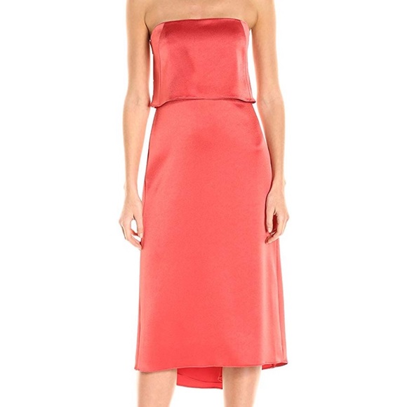 halston heritage tiered satin midi dress